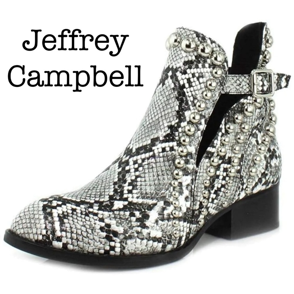 New Jeffrey Campbell Rylance Leather Studded Snake Print Ankle Boots Size 7.5